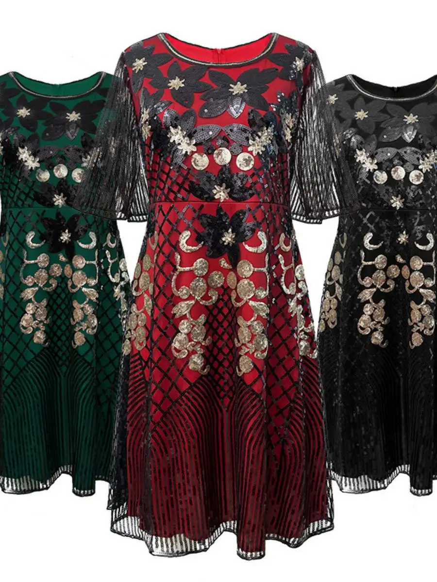 

Retro 920s Sequin Dr Women's Performance Gown High End Bright Sparkle Skirt Suit Polyester Material Summer Collection