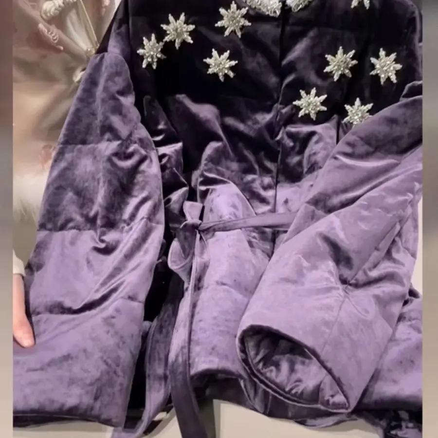 Marque de luxe brillant strass violet veste matelassée femmes nouveau automne hiver haut de gamme qualité épaissir matelassé haut doudoune