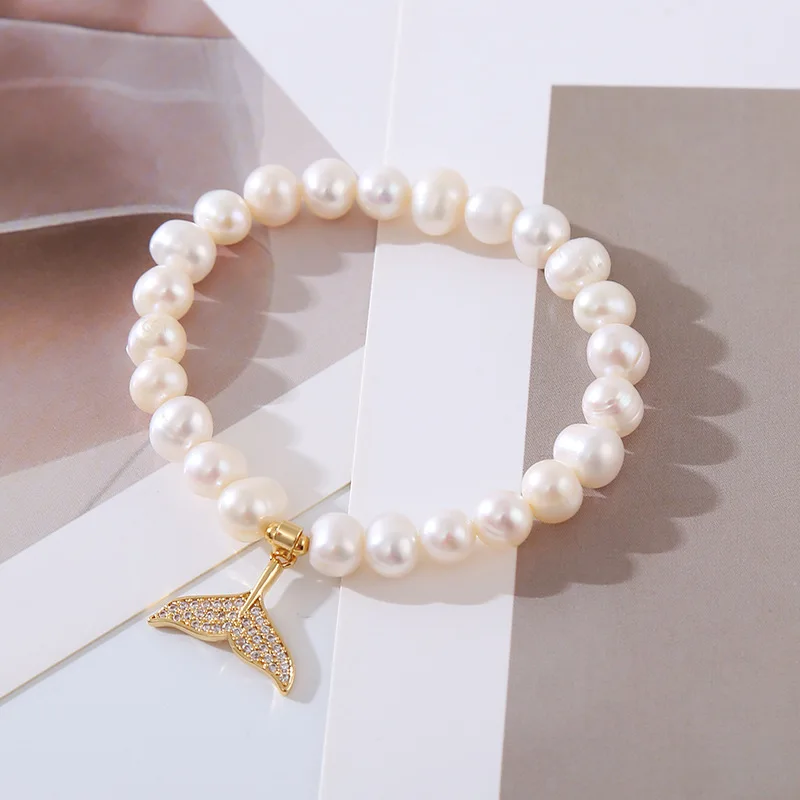 100% Natural Freshwater Pearl Elegant Fish Tail Design 14K Gold Filled Female Bracelet Promotion Jewelry For Women Birthday Gift
