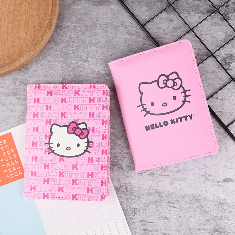 Lovely Hello Kitty Passport Cover Credit Card Holder Women Sanrio PU Leather Business Card Bag Ladies Passport Holder Gift