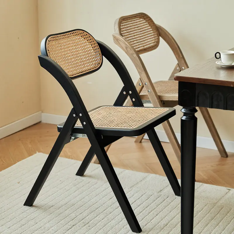 Foldable Chair Home Use Wicker Solid Wood Stool Backrest Dining Chair Stackable Chair Small Spaces Sillas Comedor Furniture
