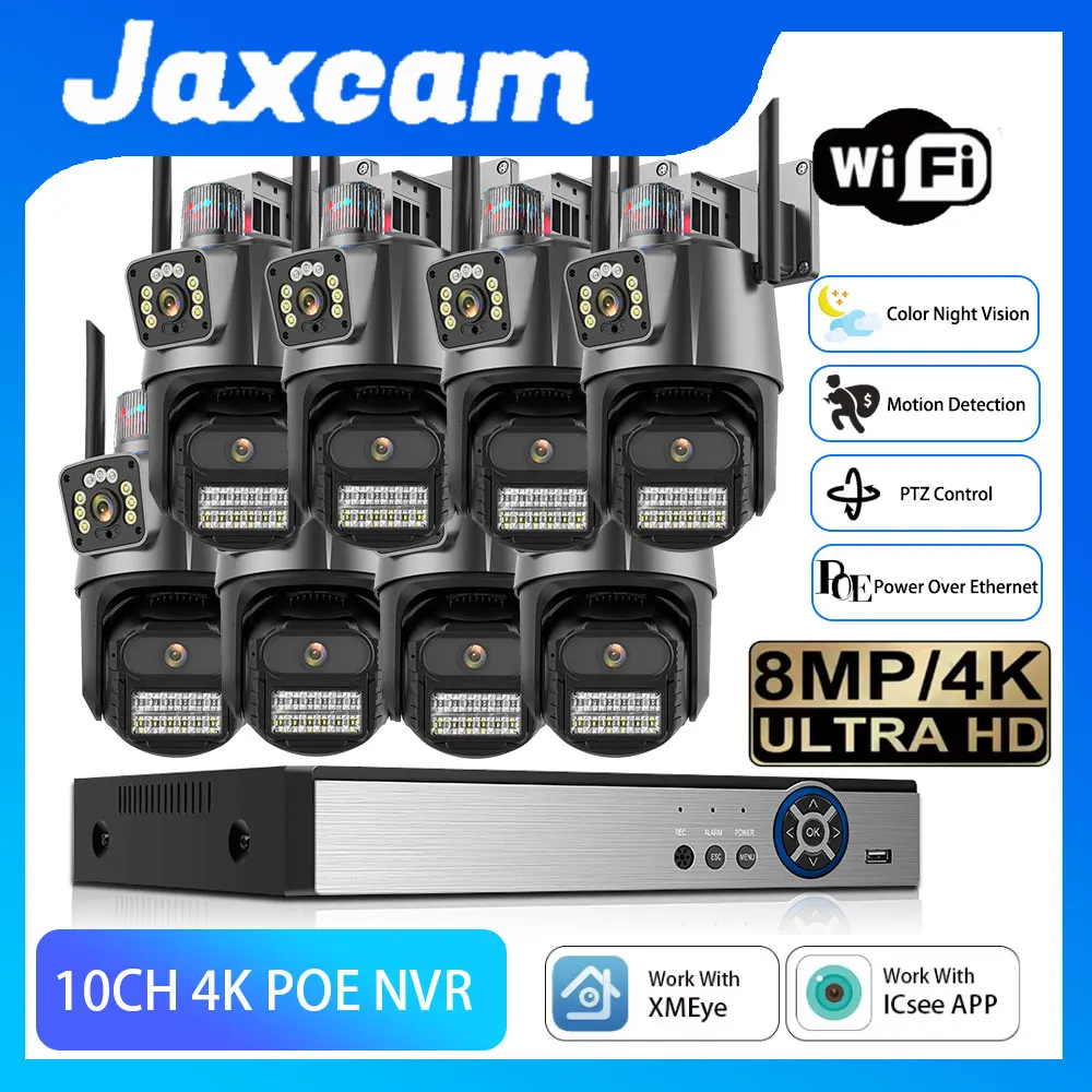 10CH NVR Wireless CCTV System 4K 8MP Color Night Vision Video Surveillance Set WiFi Nvr Kit Cctv Outdoor Ip66 10X Zoom Cameras