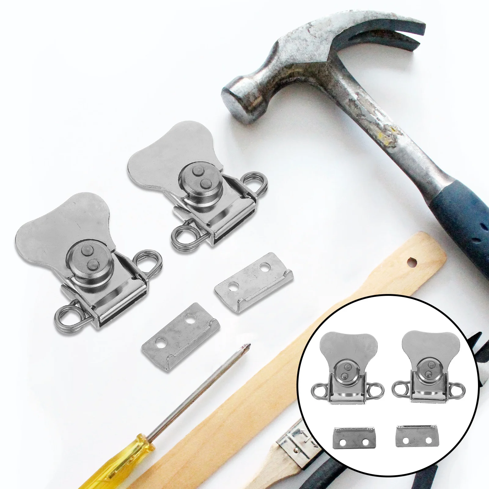 

2Pcs Stainless Steel Latch: Spring Loaded Butterfly for Tool Box Chest Case Closure Hardware - Padlockable Small