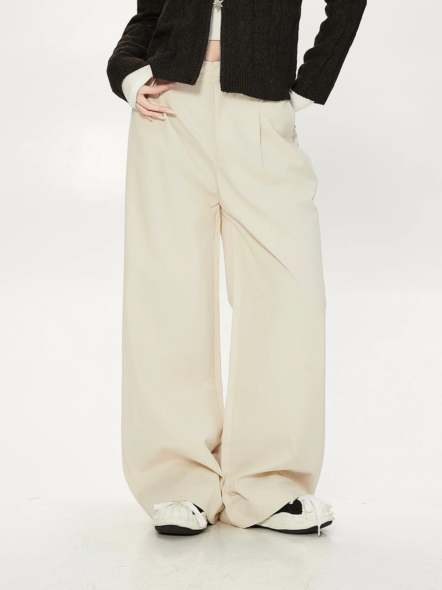 American Retro Loose Lazy Sle Apricot Casual Pants Women Spring Autumn High Sense Straight Leg Slimming Long Trousers Trendy