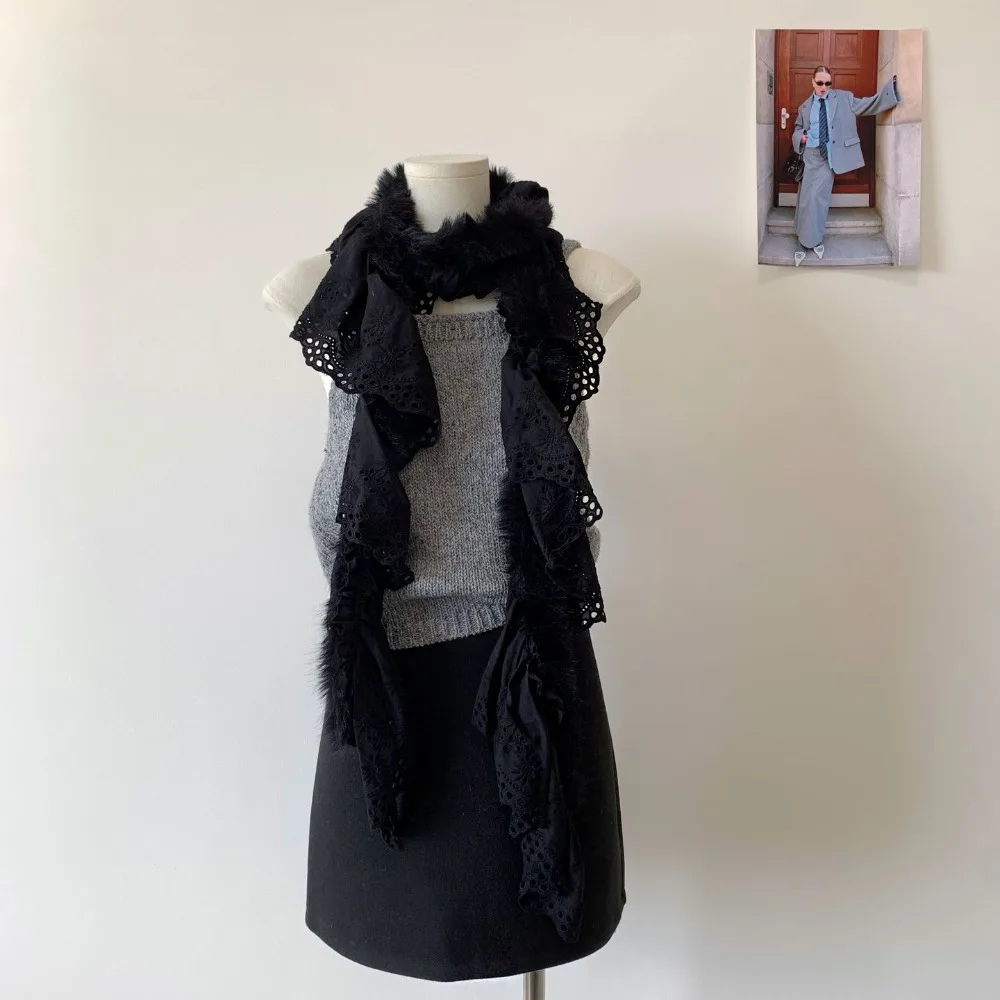 

Милый кружевной шарф Y2k, утепленная шаль для пикантной девушки, теплые зимние шарфы в корейском стиле, студенческие шарфы