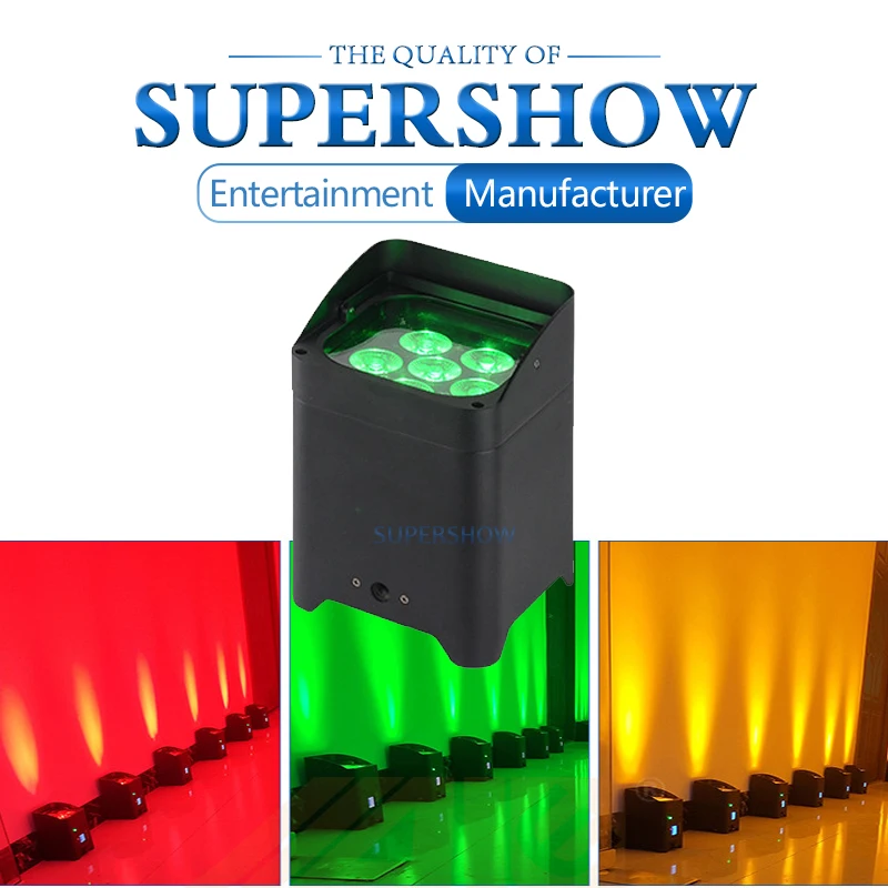 

Lighting wireless uplight smart DJ S6 battery powered wireless dmx led lights 6*18w RGBWA+UV 6in1 Both wedding uplighting