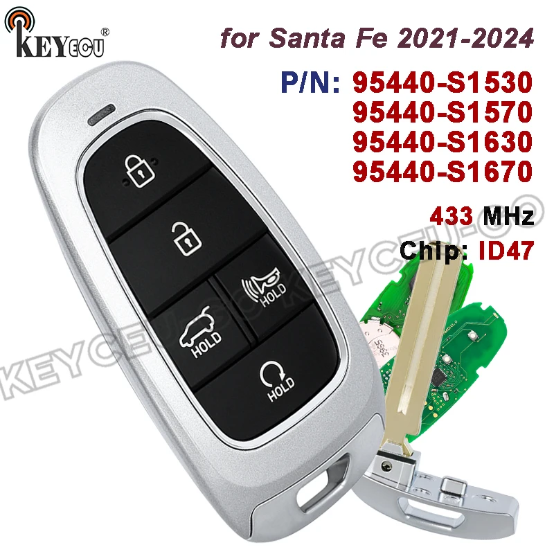 

KEYECU 433MHz ID47 Chip P/N: 95440-S1530 / S1570 / S1630 / S1670 for Hyundai Santa Fe 2021-2024 Keyless Go Smart Remote Key Fob