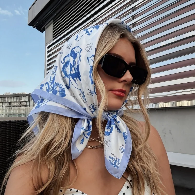 

Women Scarf Luxury Silk Hijab Print Shawls Wraps Headscarf Bandanas Neckerchief Ribbon Foulards Designer Brands Hair Bands