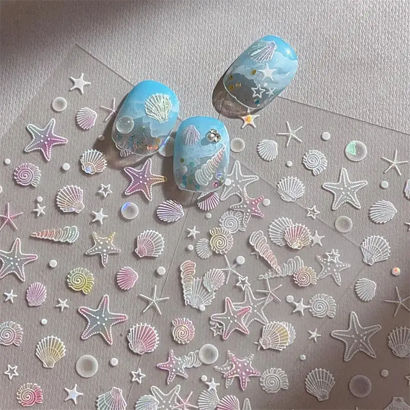 

Fantasy Beach Summer Dreamy Colorful Shell Jellyfish Starfish Conch 5D Decals Soft Relief DIY Decoration Nail Art Sticker Salon