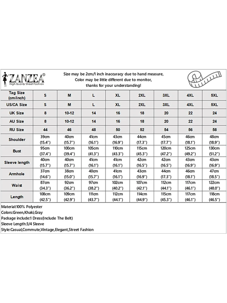 فستان كروشيه أنيق للخريف من ZANZEA لعام 2025 فساتين نسائية أنيقة مطرزة 3/4 كم فستان صيفي للعمل مرقع رداء ميدي #6