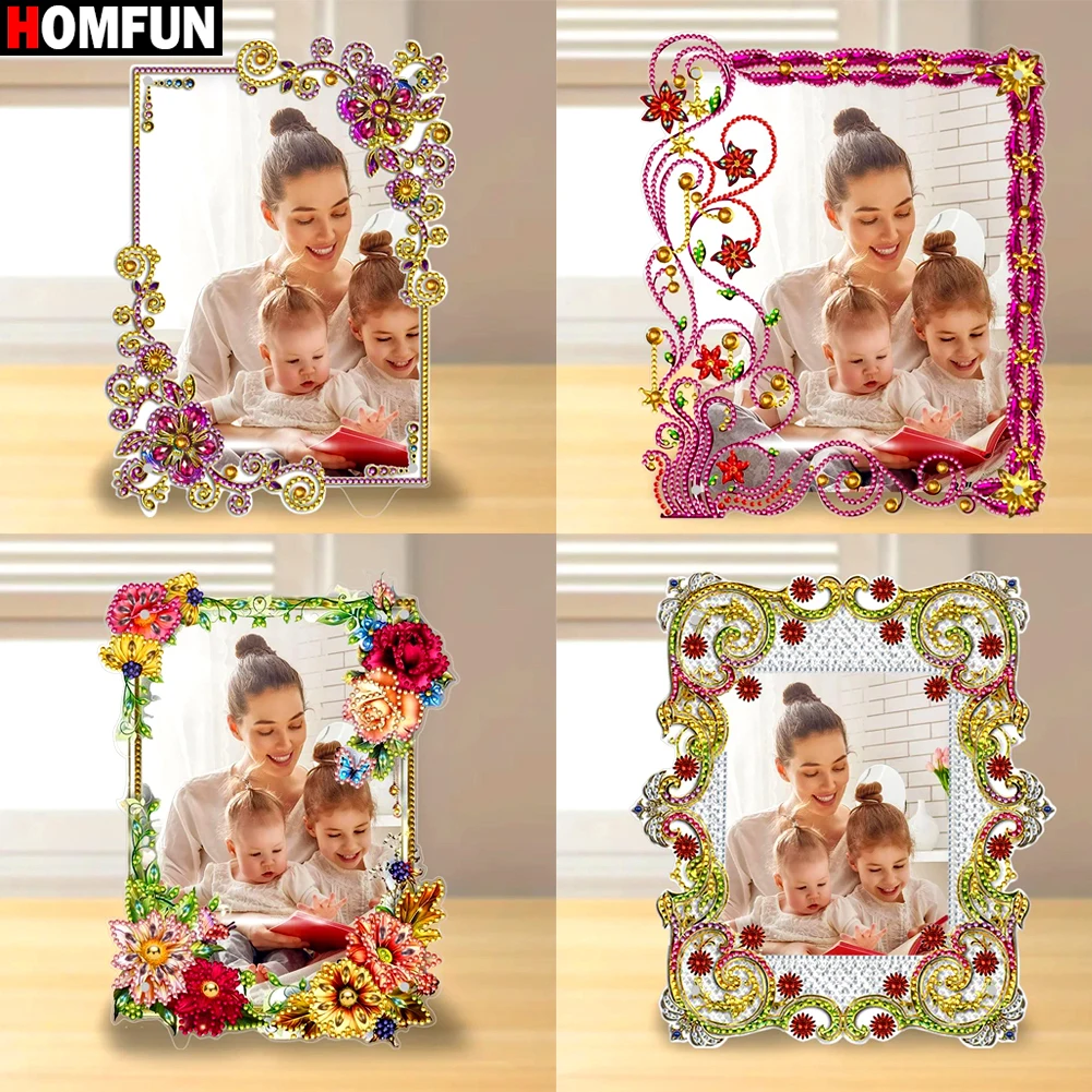 HOMFUN DIY Mosaic Art Photo Frame Kit Diamond Painting Flower 5D Rhinestones Embroidery Picture Frame Art Craft Home Decor Gift