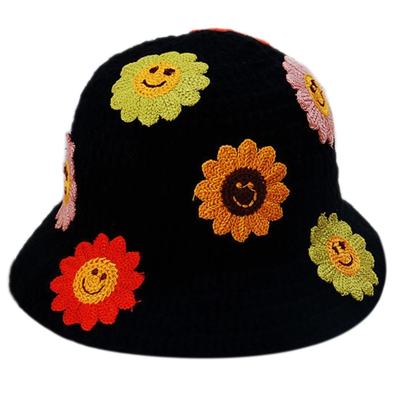 Summer Fisherman Hat for Women Crochet Bucket Hats Flower Decor Wide Brim