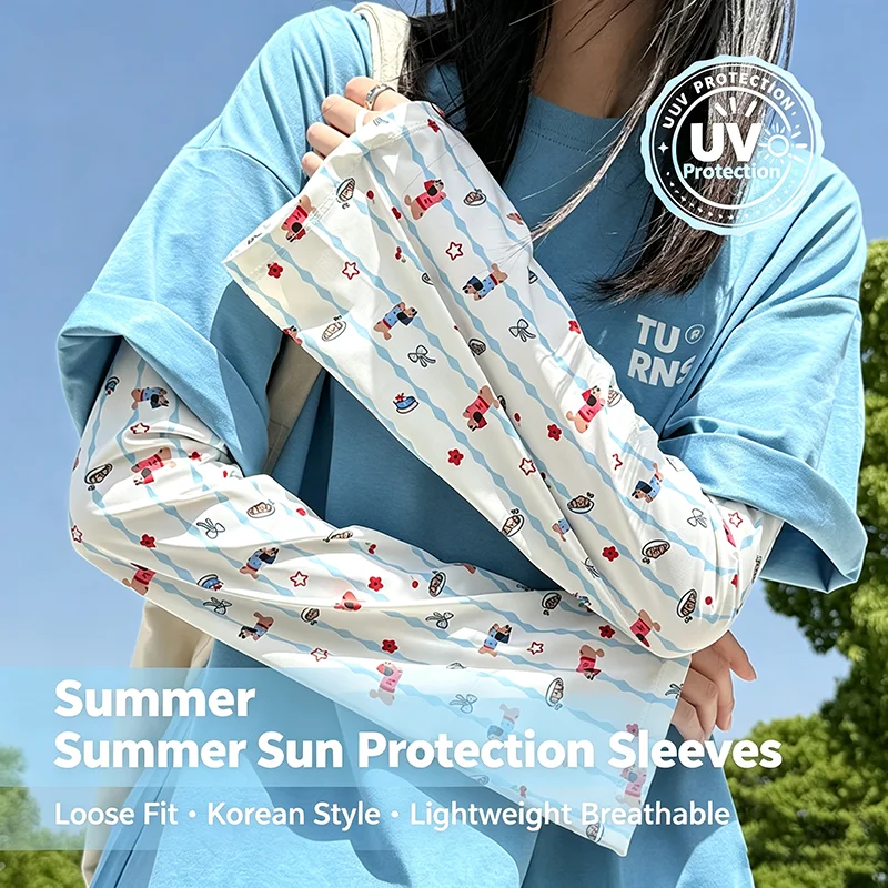 Women's Korean Style Ice Silk Sun Protection UV Protection Long Sleeve Armguard Breathable Loose Fit for Outdoor Sports Cycling