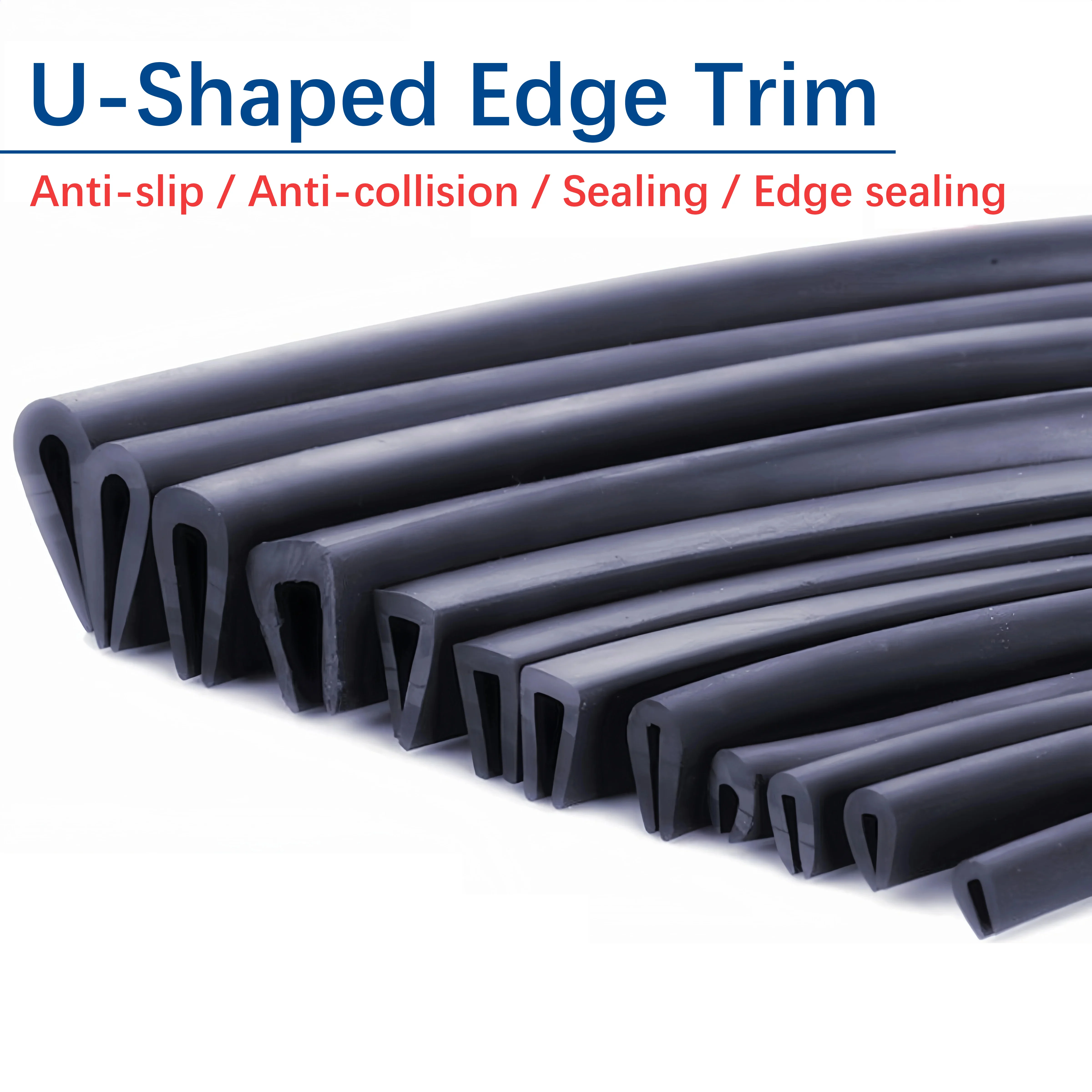 1m U-Shaped Rubber Strip Anti-Collision Edge Retainer for Glass Channel Distribution Box Cabinet - Durable Edge Protector
