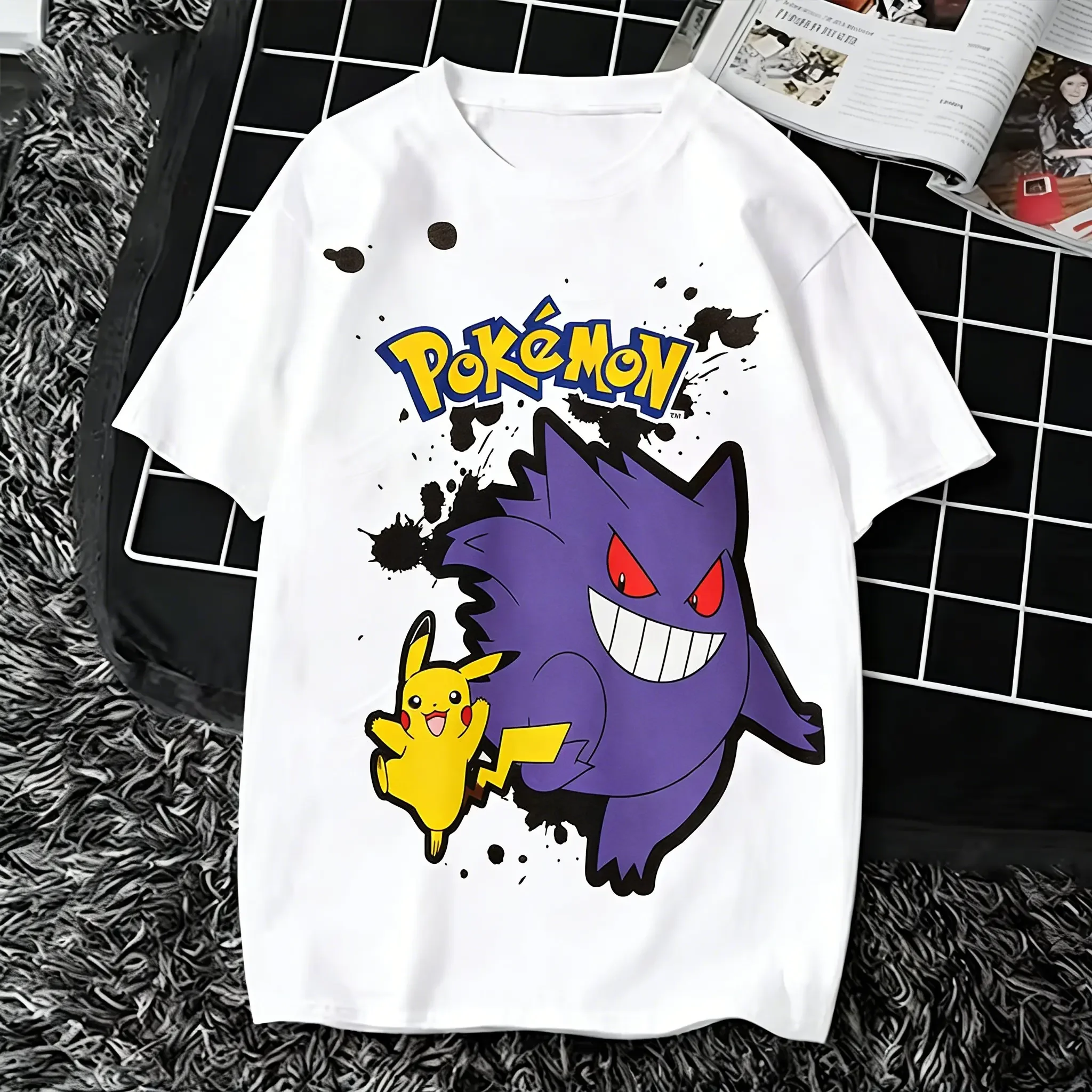 

Pokemon Pikachu Gengar T Shirt Men Women 2026 Summer Cotton Short Sleeve Tee Anime Print Tops Streetwear Parent-child Clothing
