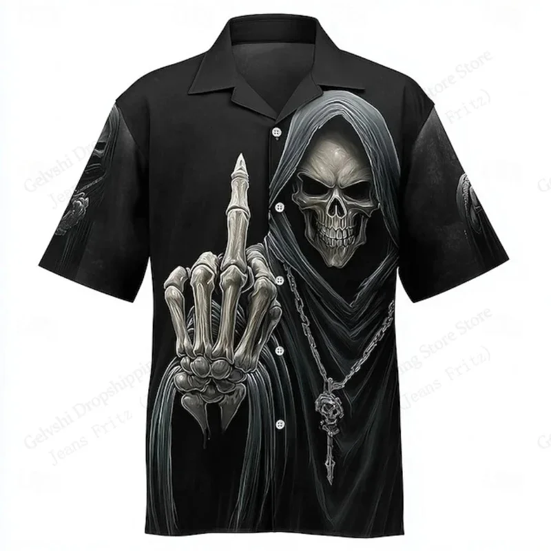 Horror Skull 3d Print Halloween Shirt Men Women Fashion Single-breasted Hawaiian Shirt Short Sleeve Blouse Mens Clothing Camisas