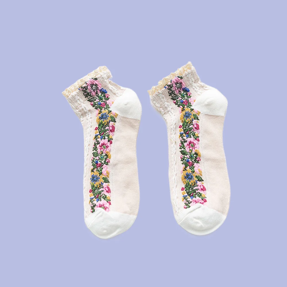 Chaussettes en coton respirantes pour femmes, style universitaire, dentelle florale rétro, style national, printemps, été, nouveau, 1/3, 2024 paires