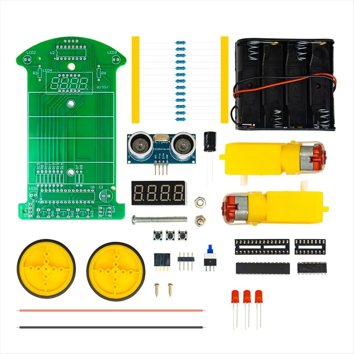 DT75BG DIY Ultrasonic Ranging Obstacle Avoidance Car Electronic Kit LED Display Programming Car Welding Practice DIY Kit