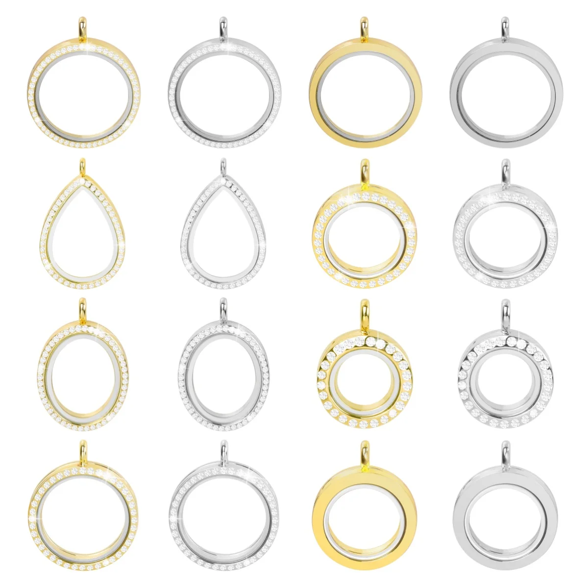 2pcs/Lot Alloy Magnet Y2k Crystal Zircon Assorted Locket Round Glass Memory Medaillon Pendant Openable Creative Photo Frame Box