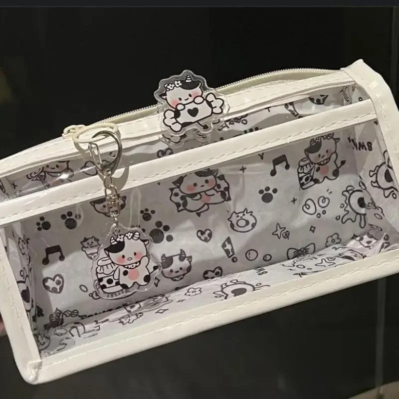 Cartoon Translucent Pencil Case Multi-layer Vertical Large-capacity Stationery Storage Bag School Supply Cosmetic Bag