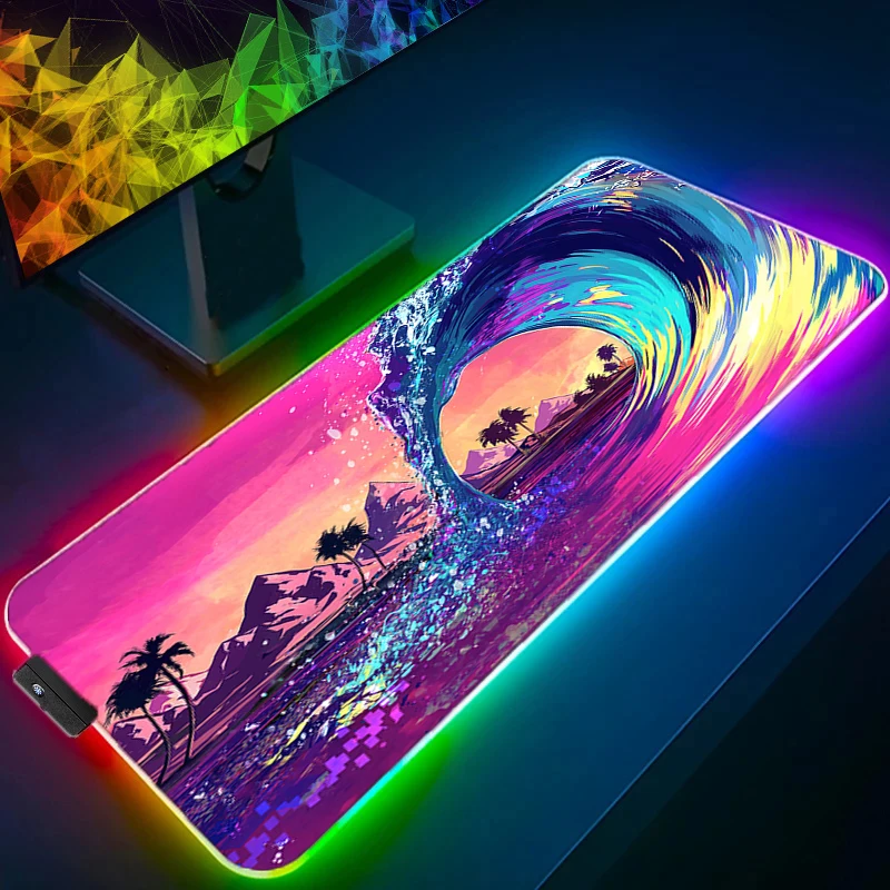 

RGB LED Anime Mouse Pad Gamer Keyboard Pad Sea Wave Desk Mouse Mat Carpet Rubber Tapis Souris Gaming Notbook PC Mousepad