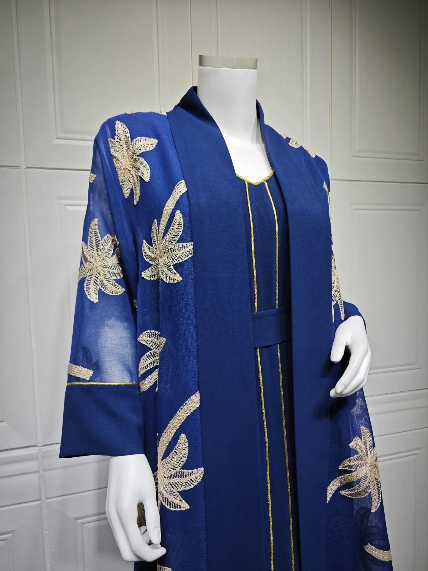 Dubai Kimono aperto Abaya con abito interno 2 pezzi Set donna cardigan ricamato musulmano abito lungo Marocco Dubai caftano tessuto islamico