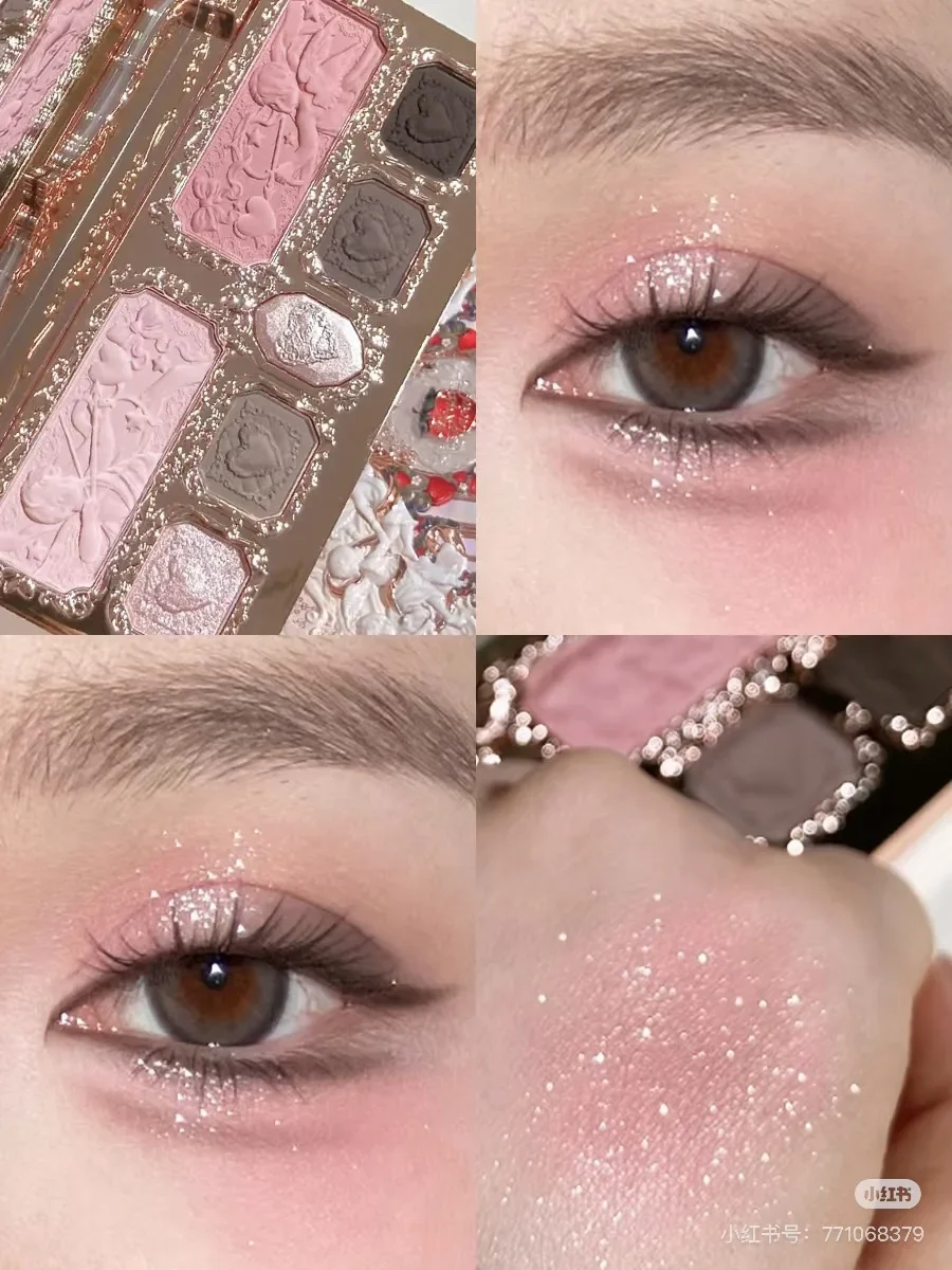 Flower Knows Strawberry Cupid Series Pearlescent Matte อายแชโดว์ 7 สี Face Comprehensive Tray Blush Eyeshadow Highlights