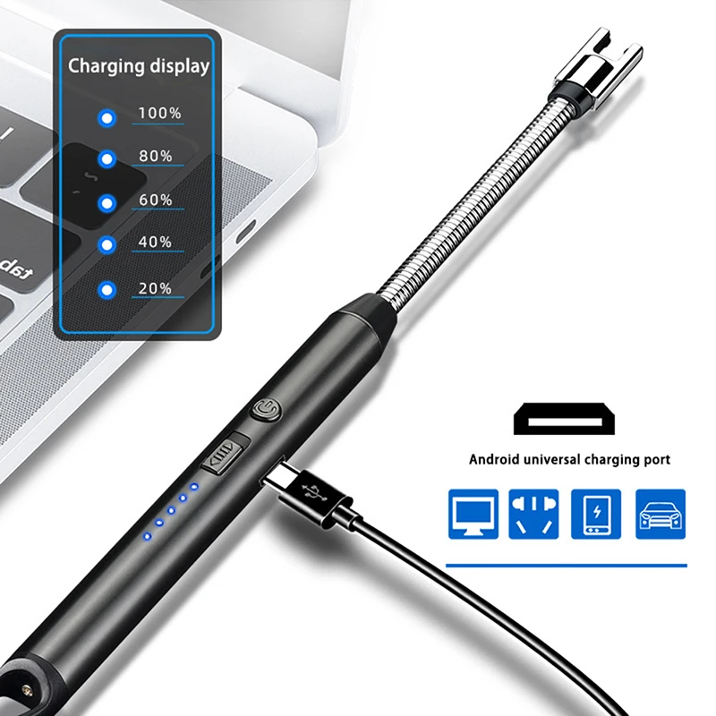 Encendedor electrónico portátil recargable por USB para cocina al aire libre, cerradura de seguridad ecológica para velas, estufas de Gas