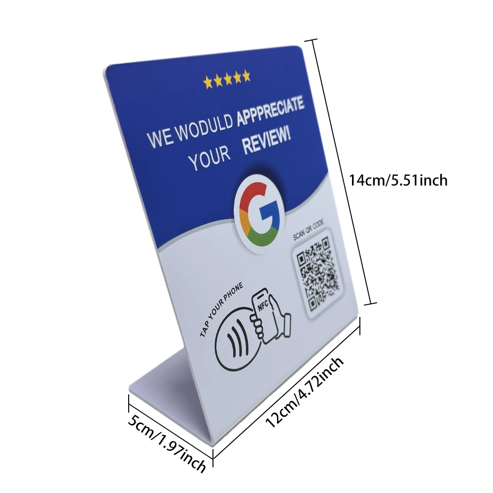 Cartão de revisão programável NFC215 Google NFC Station Table 13.56Mhz O código QR pode ser definido independente para vincular cartão permanente