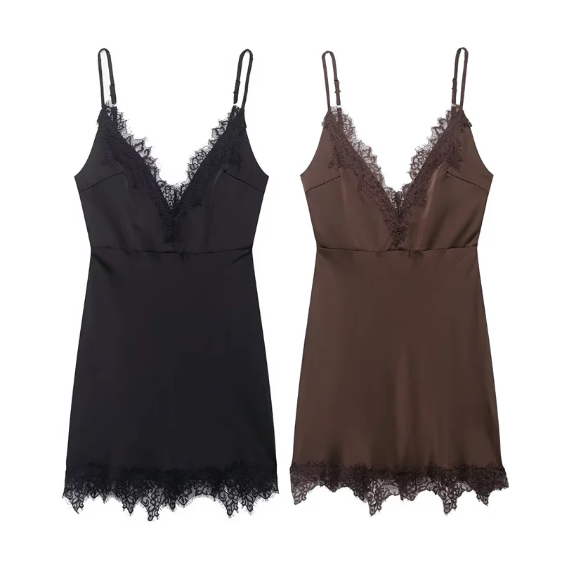 2026 Primavera Nova Chegada Estilo Francês Sexy Lace Trim Cami Dress - Disponível em 2 Cores