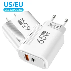 GaN 65W PD Fast Charger EU US Plug USB Type C Quick Charger For iPhone Xiaomi Samsung Huawei Phone Charger Phone Accessories