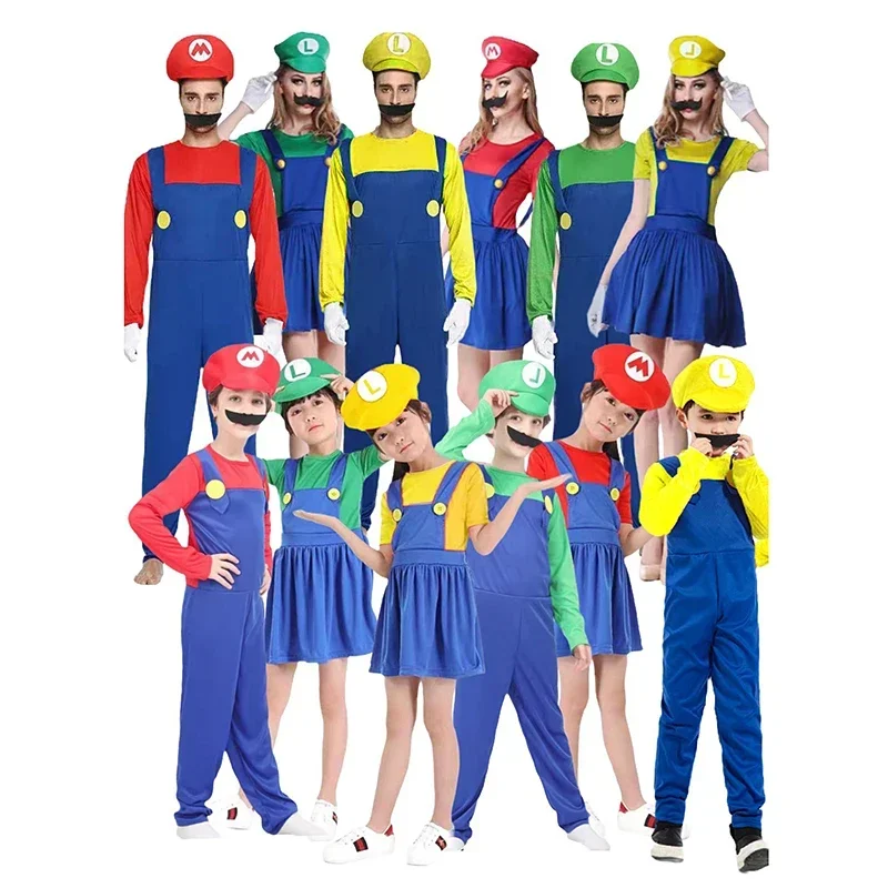 Game Anime Cosplay Halloween Costumes Funny Super Brother Bros Children Fantasia Cosplay Jumpsuit Xmas Carnival Adult Woman Suit