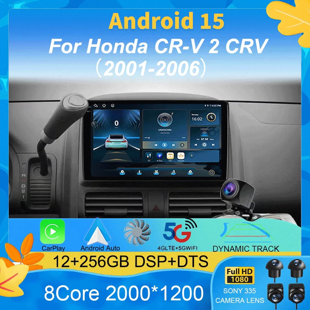 Car Radio 2din Android 15 Auto For Honda CR-V 2 CRV 2001-2006 Multimedia Video Player GPS Track Carplay Stereo Head Unit DVD