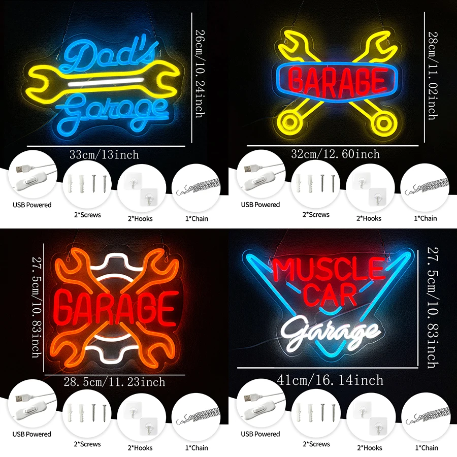 Garage Series Neon Sign For Wall Decor,Led Neon Light For Auto Repair Workshop,Man Cave Decor,Garage,Gifts For Dad,Friends