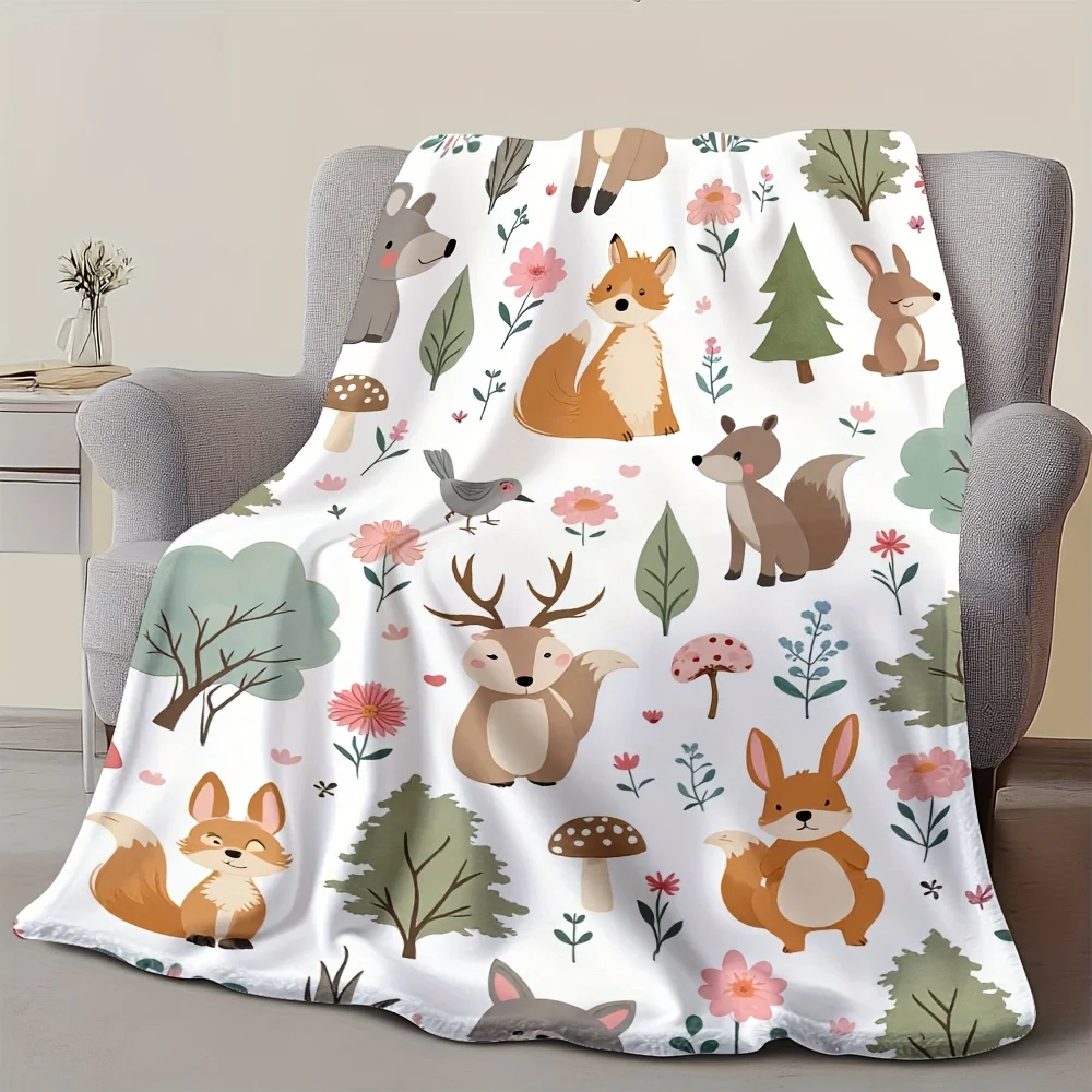 1pc a Cozy Flannel Blanket Featuring Woodland Animals – Soft, Casual, And Incredibly Comfortable, Ideal for Use on a Sofa, Chair