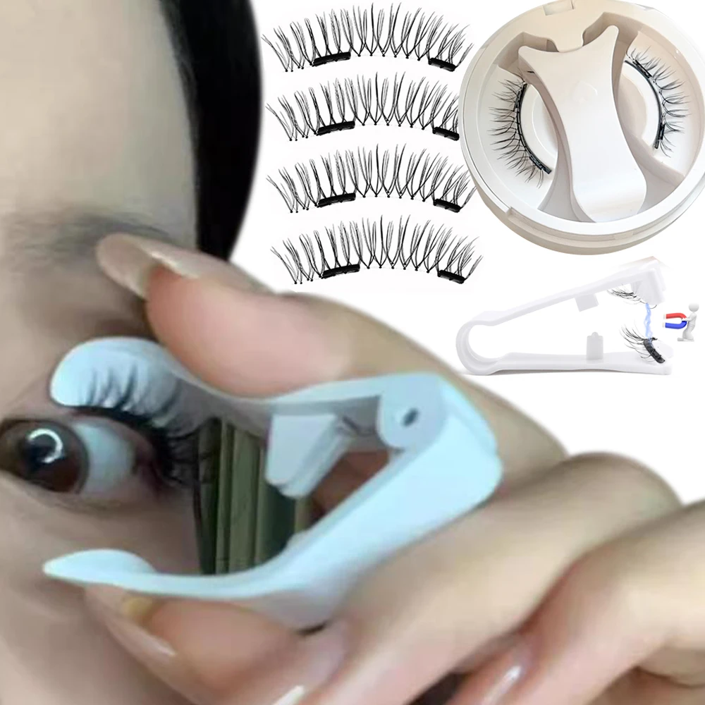 Conjunto de cílios postiços magnéticos, profissional, 3d, magnético com pinça, cílios postiços naturais, fofos, vison, ferramenta de maquiagem para os olhos