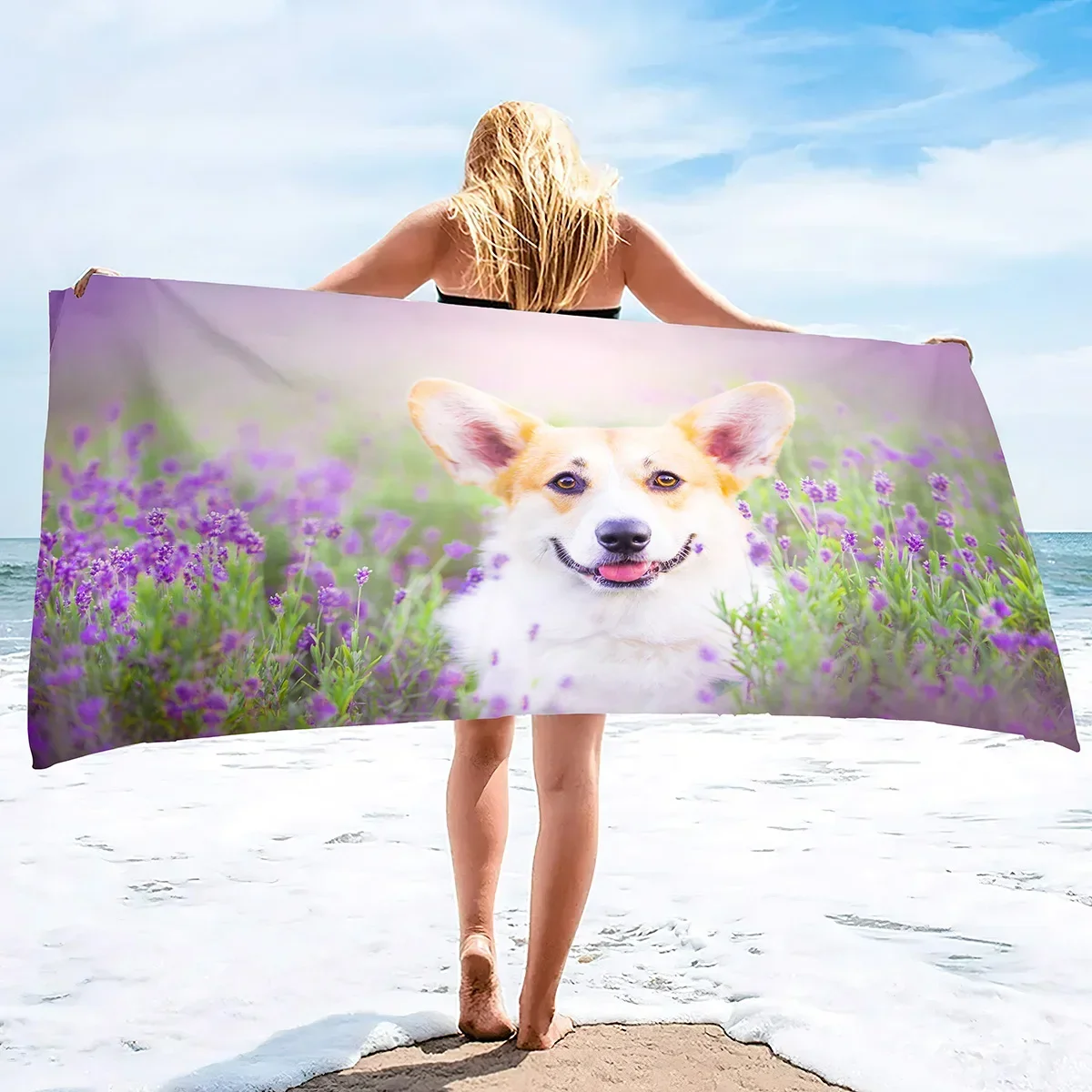 Cute Corgi Beach Towel, Corgi Gifts for Corgi Lovers, Kids Beach Towel, Soft Absorbent and Quick Dry Microfiber Bath Towel