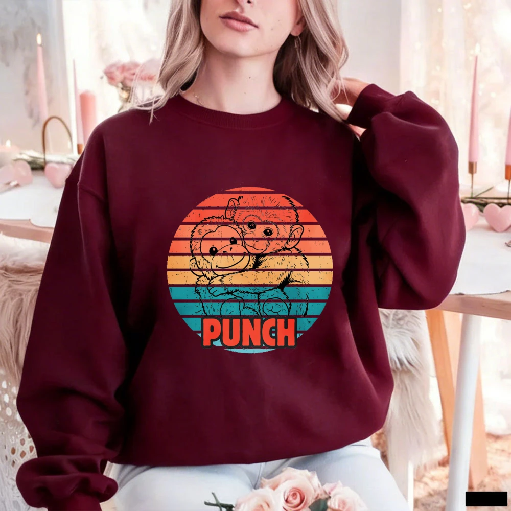 Retro-Sunset-Gradient-Monkey-Hug-Line-Art-PUNCH-Pullover-Sweatshirt-Trendy-Casual-Wear-Nostalgic-70s-Inspired-Lover-Pullover