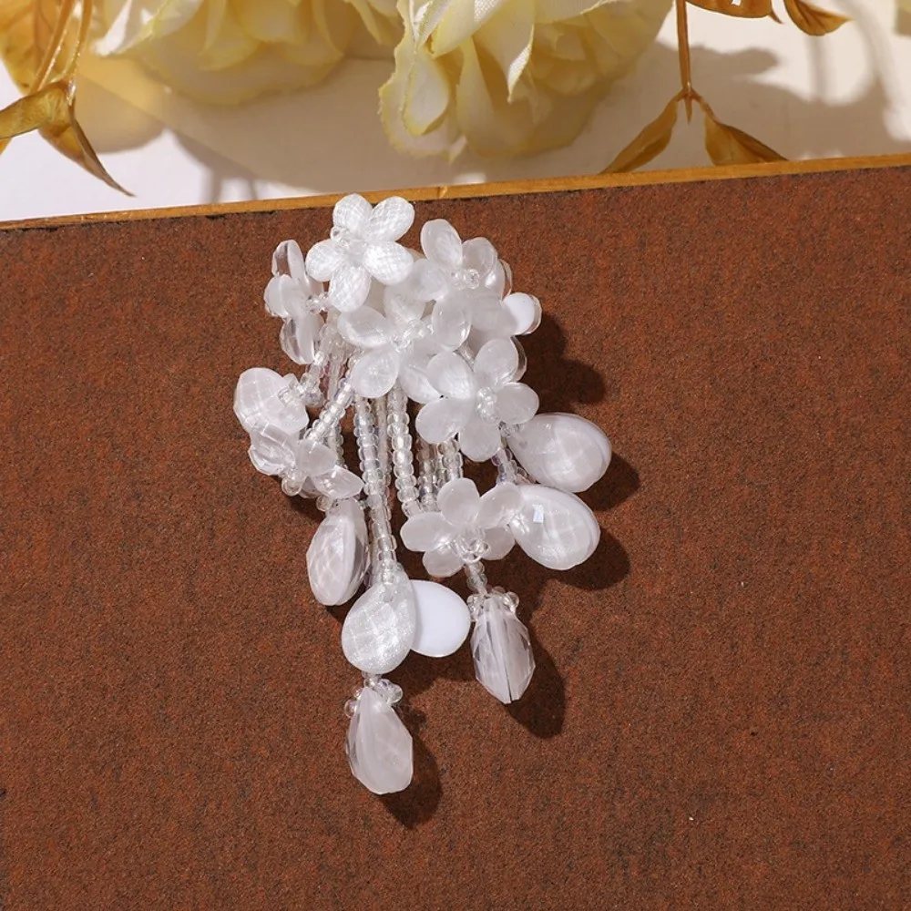 Gradient Color Flower Pendant Teardrop Shape Floral Design Tassel Charm Chinese Style Handmade Craft Earring Component