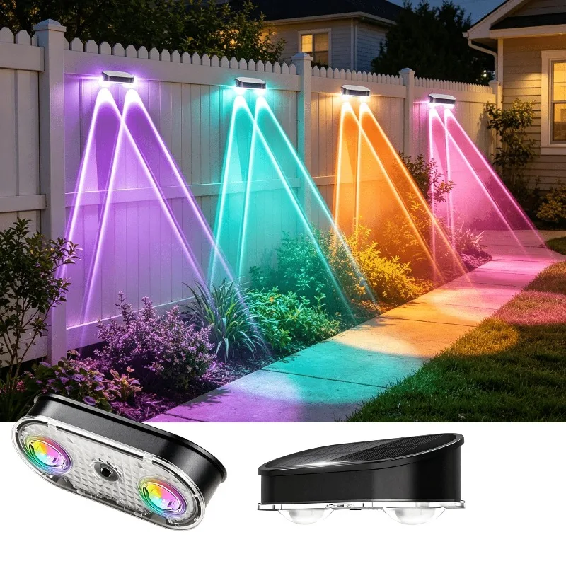 RGB Solar Fence Light IP44, 8 Color 11 Modes Dusk To Dawn Auto Decorative Outdoor Lamp for Courtyard Steps Wall Terrace Hotel view 3