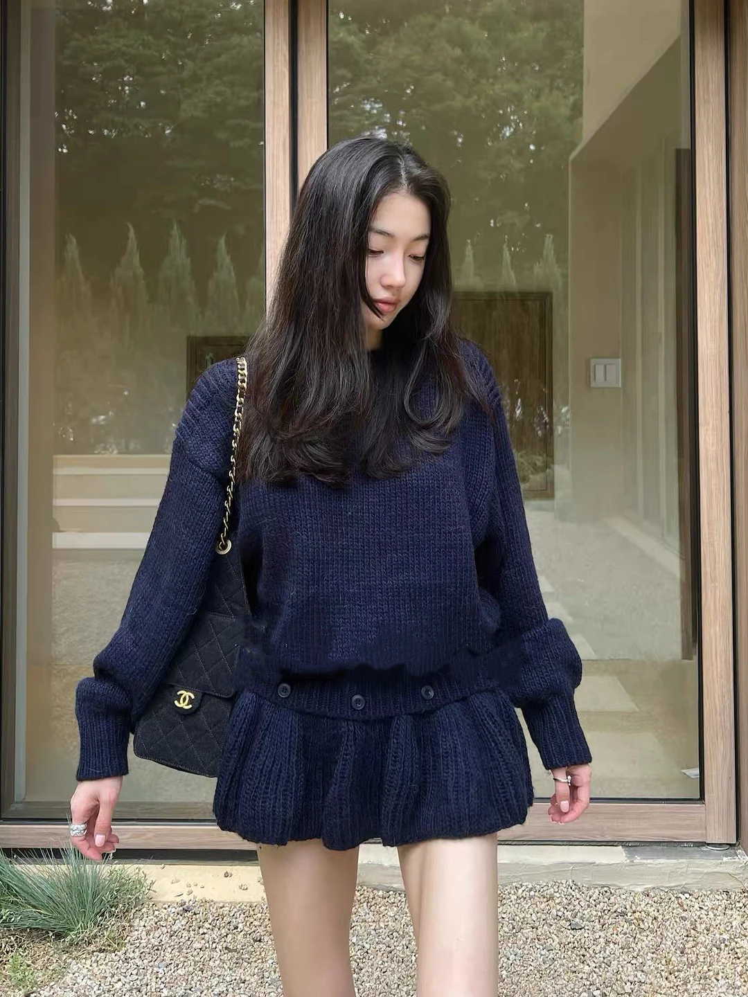 الكورية Sle جولة Ne محبوك سترة المرأة لينة مريحة كسول Sle تنوعا للإزالة تنورة الستار تصميم الخريف الشتاء N... #5