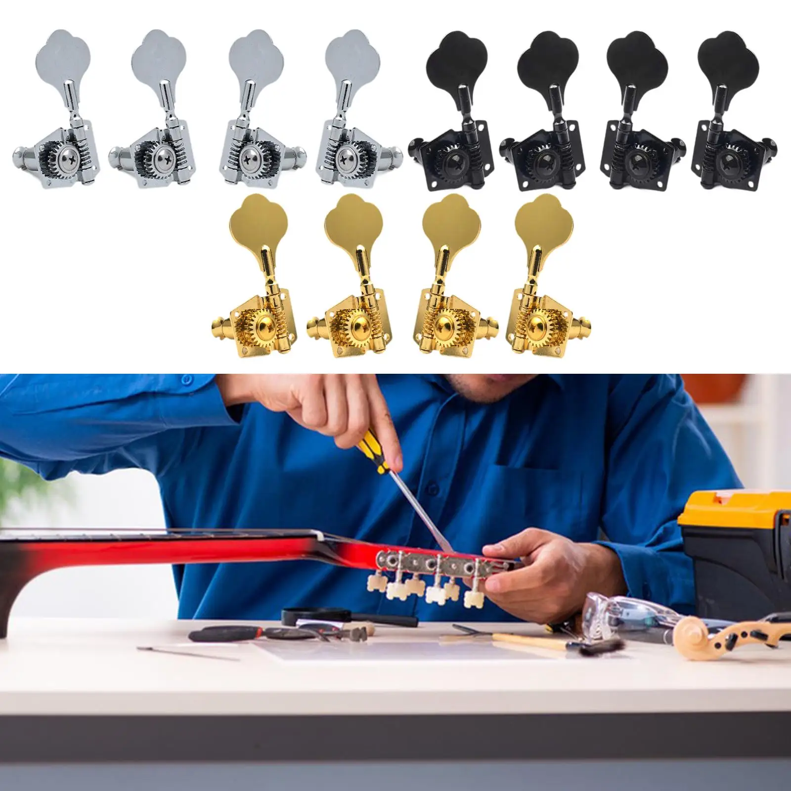 4Pcs Electric Bass Tuning Pegs Replacement Parts Wear Resistant Knobs Tuning Keys for Concert Practice Show Stage Accessory