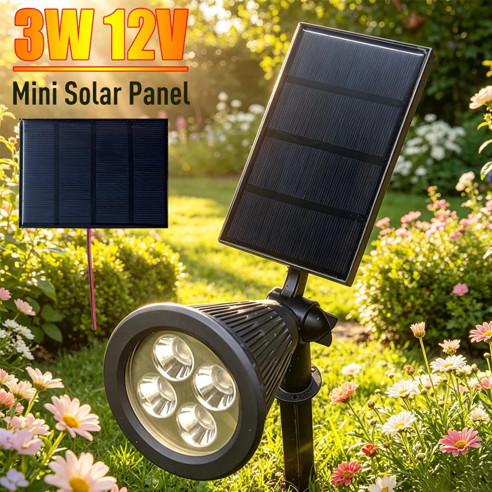 3W 12V Portable Solar Panel 0-125MA Solar Charging Panel Solar Battery Charger for 9-12V Battery/Mobile Phone for Lamp Fan Pump
