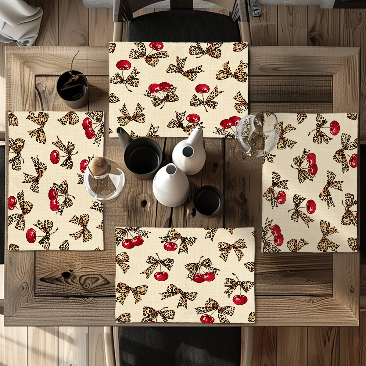 Floral & Leopard Print Polyester Placemats & Coasters - Stylish Table Linens for Home Dining, Restaurant Decor