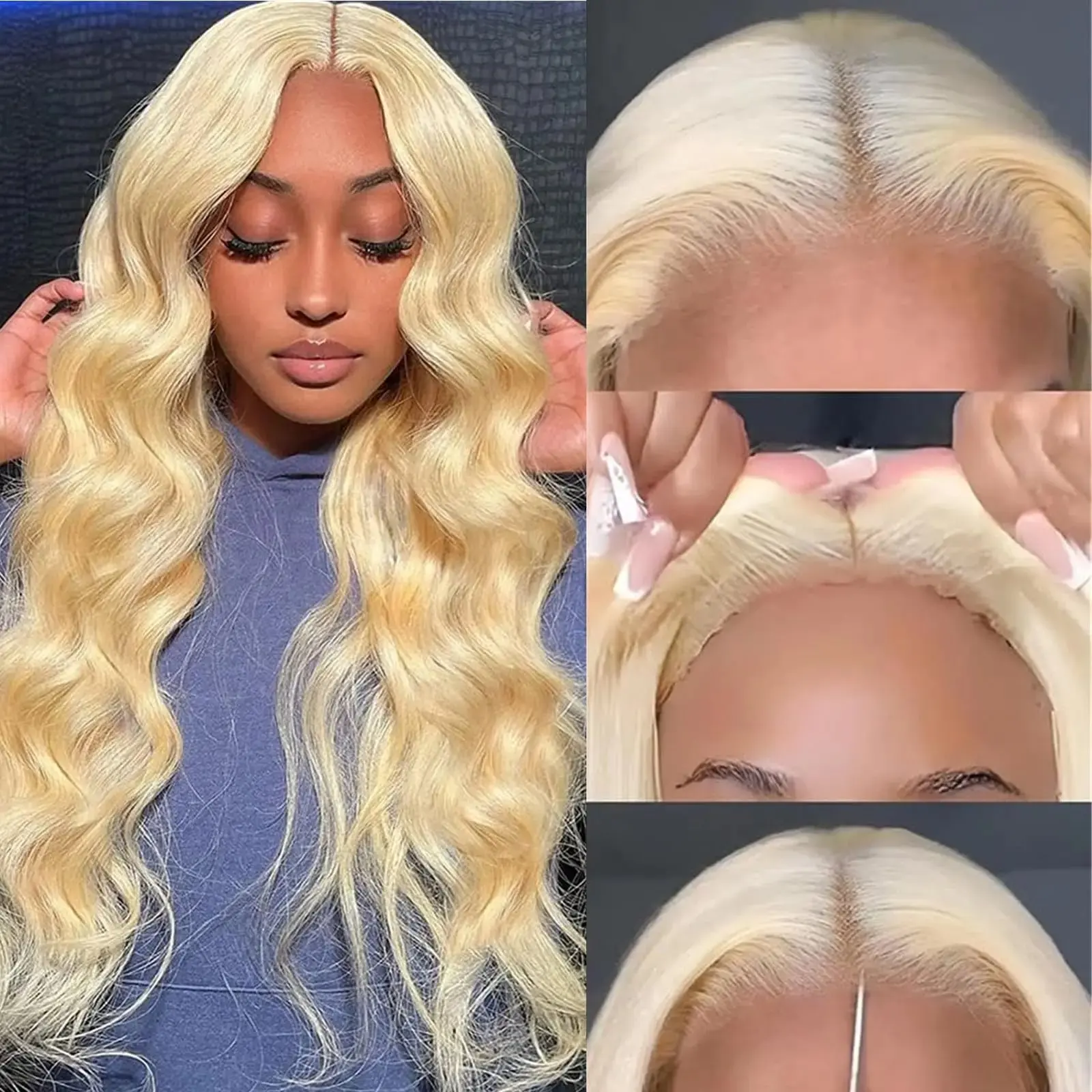 Blonde 613  13x6 Human Hair 13X4 Frontal Blonde Color 20 40 Inch Body Waves Glue-Free Waves Wig 150 Density HD Lace Wig