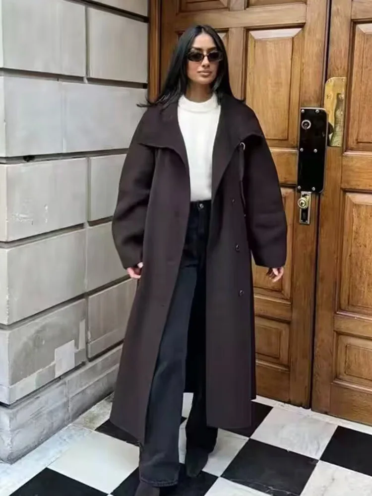 

HH Women Fashion Stand Collar Single Breasted Belt Decoration Solid Winter Long Coat Female High Street Casual 2-Color Jackets