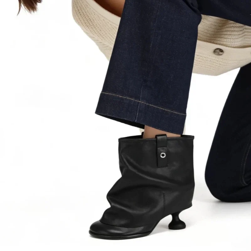 

2026Spring and Summer New Wide Tube Round Toe Short Boots Fashionable Open Toed Fish Mouth Cool Boots 34-44 Large Ankle Boots