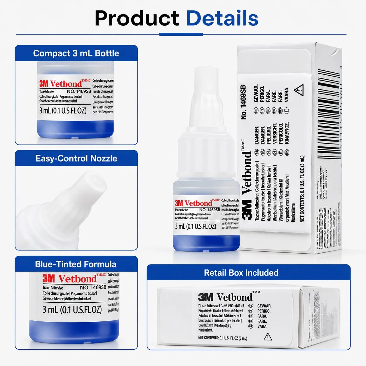 Original 3M 1469SB Vetbond Veterinary Tissue Glue 3ml Fast Bonding Adhesive for Pet Wound Closure view 6