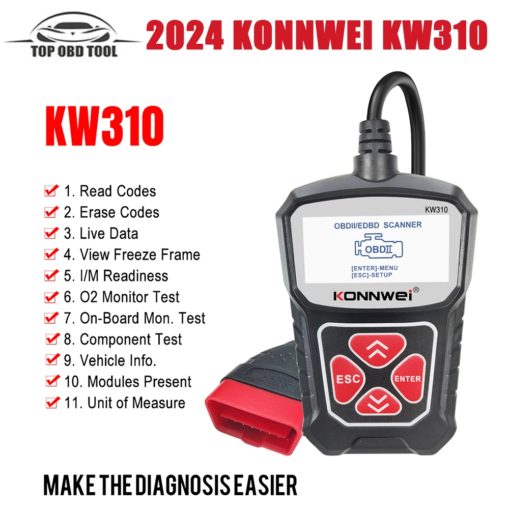 

2024 KONNWEI KW310 OBD2 Scanner for OBD 2 Car Scanner Diagnostic Tool Automotive Scanner Car Tools support Russian PK Elm327