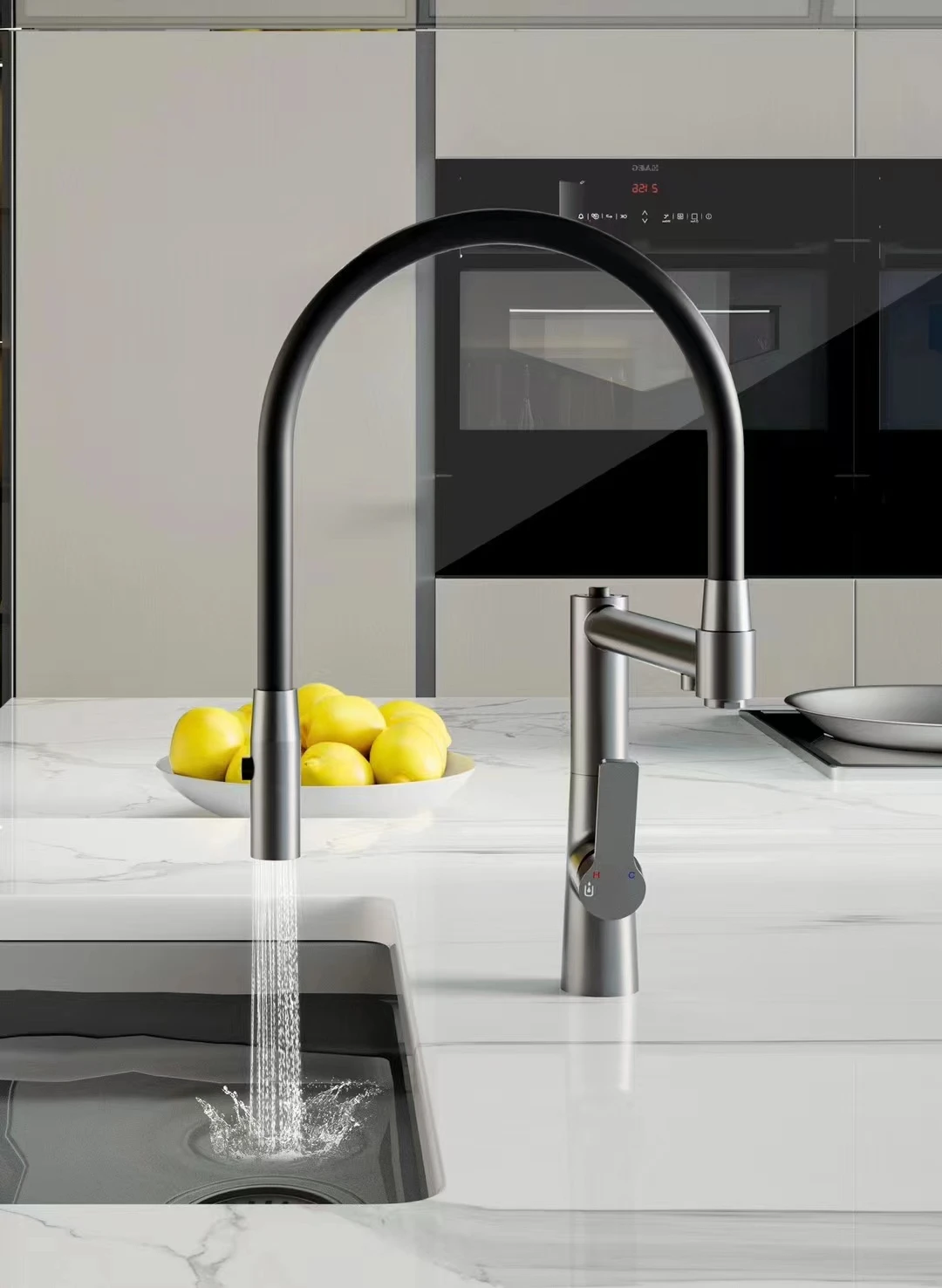 Top Quality Brass Kitchen sink faucet Luxury Hot Cold purified water Kitchen Tap Morden Pull Down Kitchen Faucet 1 Hole,Gun grey